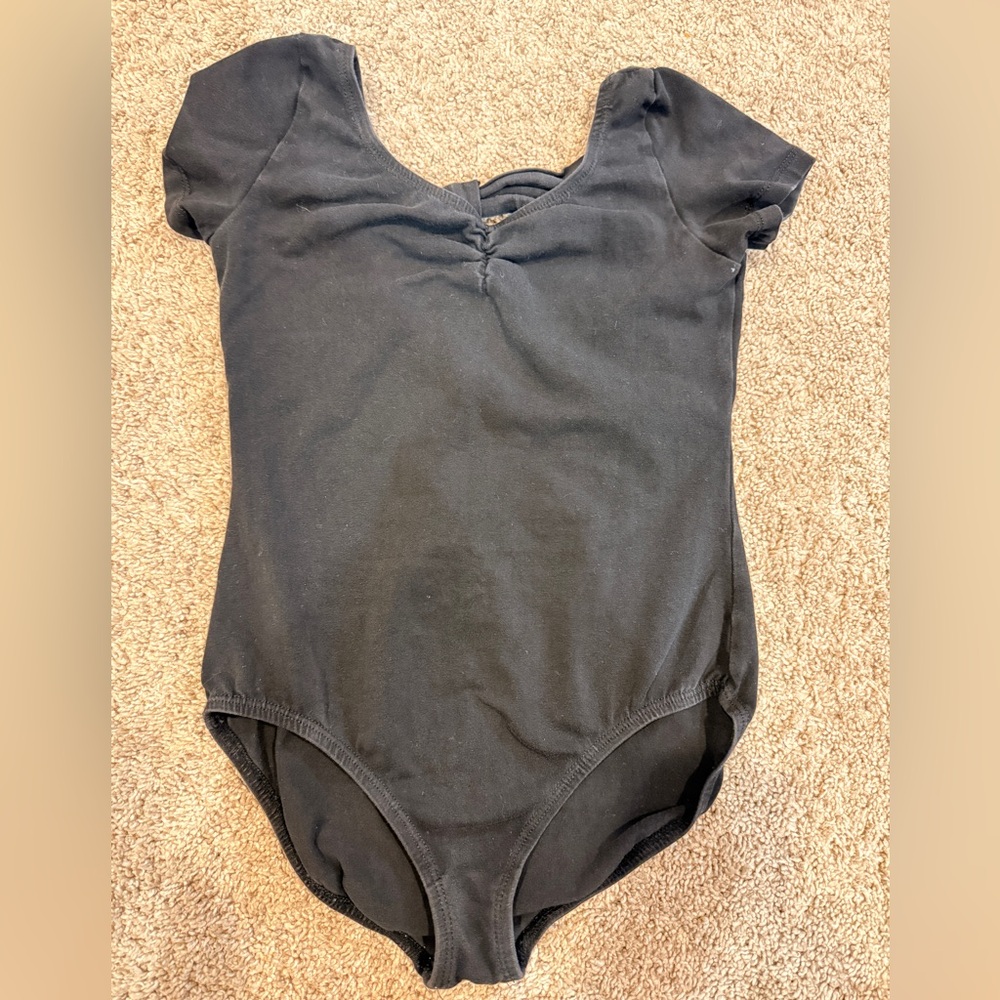 Girls Black Ballet Gymnastics Leotard Bow Back 8-9Y
